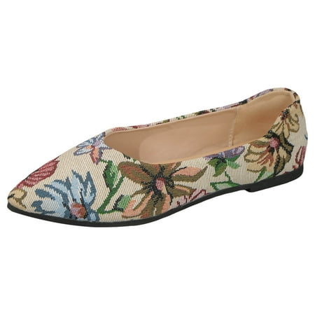 QYZEU Sneakers for Women Shoes Womens Casual Slip on Ladies Colour Blocking Pointed Head Printing Shallow Mouth Flat Bottom Casual Comfortable Shoes Beige 39
