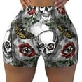 thumbnail image 2 of Gukieu Skulls Roses Print Women's Sports Shorts, Elastic Waist High Stretch Running Yoga Gym Sweatpants-Small, 2 of 8