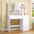 thumbnail image 2 of Quimoo Makeup Vanity Desk with LIighted Mirror, Vanity Desk with 5 Drawers & Storage Shelves, Vanity Table, 3 Color Modes & Adjustable Brightness Dressing Table, Bedroom, 2 of 15