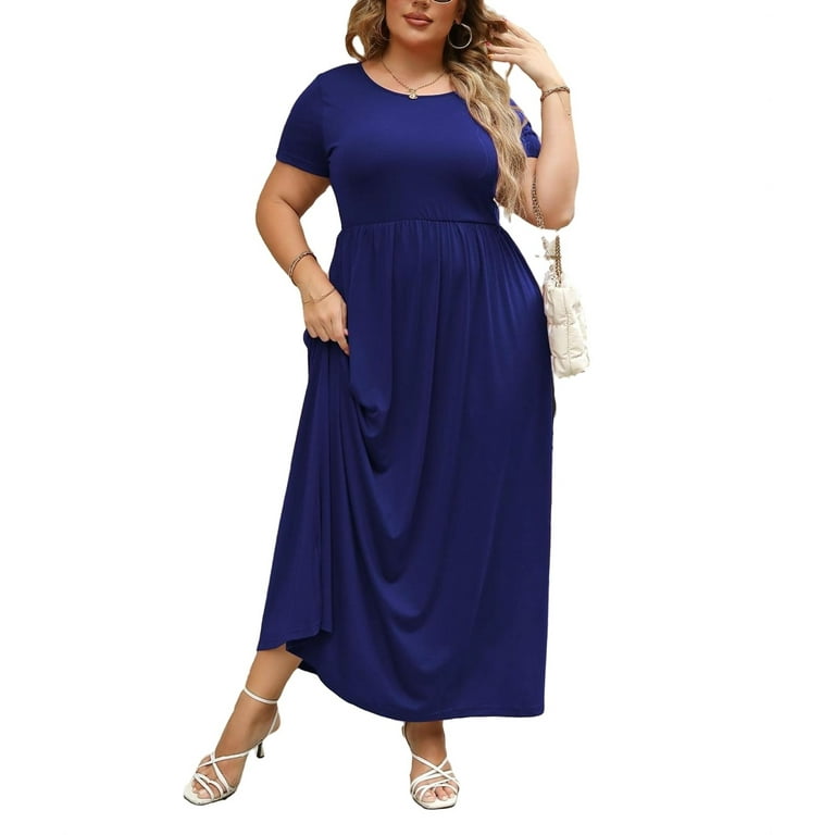 Navy blue casual hot sale dress plus size