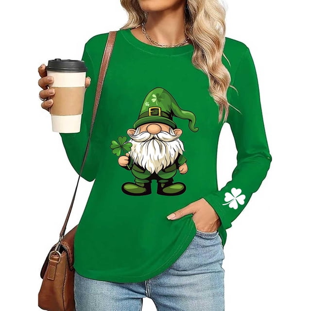 Wo-Fusoul T-Shirt de la Saint-Patrick pour Femmes, Blouse Ample à Manches Longues Décontractée et Tendance avec Imprimé, T-Shirt à Col Rond Coupe Ample