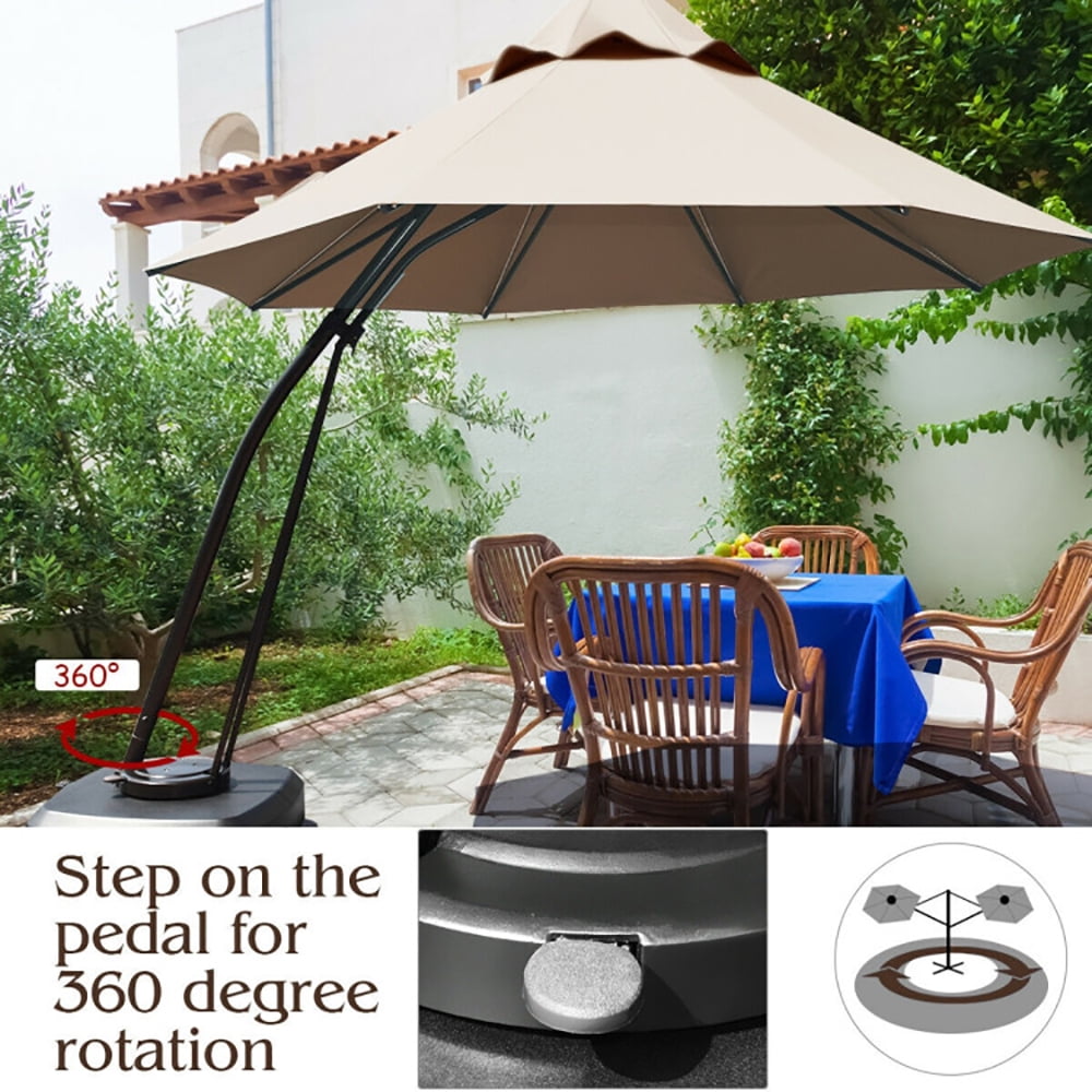 Aimee Lii 11 Feet Outdoor Cantilever Hanging Umbrella with Base and Wheels, Sunbrella Patio Umbrellas, Tan Aimee Lii 11 Feet Outdoor Cantilever Hanging Umbrella with Base and Wheels, Sunbrella Patio Umbrellas, Tan