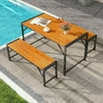 thumbnail image 2 of YYAo Outdoor Eating Sets,Patio Dining Furniture,3 Pieces Patio Dining Set with Acacia Wood Dining Table and 2 Benches, 2 of 10