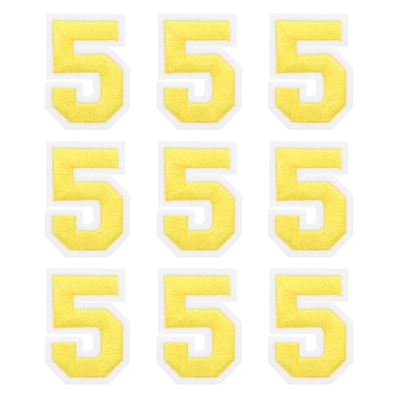Uxcell Iron on Number Patches 2" Number 5 Embroidered Patch (Yellow, Pack of 9)