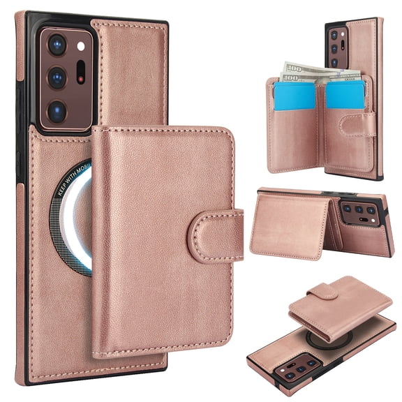 Decase for Samsung Galaxy Note 20 Ultra Flip PU Leather Back Cover with 2-in-1 Detachable Magnetic Wallet with 5 Card Slots Compatible Mag-Safe and RFlD Blocking Kickstand & Wireless Charging,Rosegold