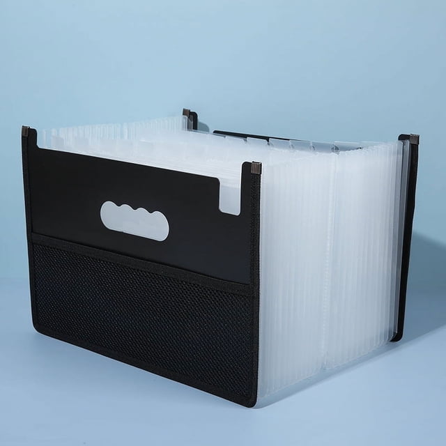 Xiao Hua Organizador de archivos tipo acordeón, carpeta expandible de 25 bolsillos, organizador portátil para recibos de impuestos mensuales, portadocumentos tamaño carta A4, bolsa de malla negra.