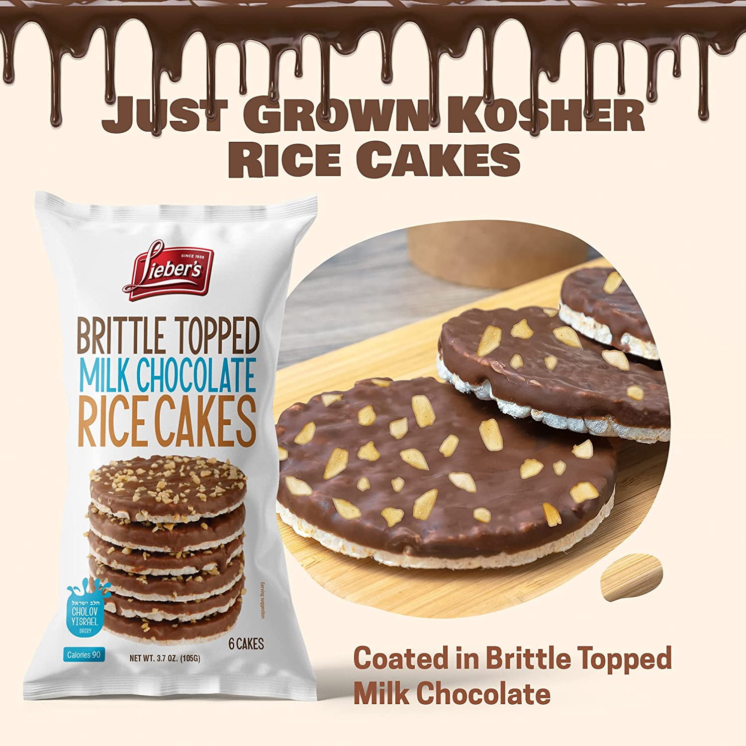 Lieber's Brittle Topped Milk Chocolate Coated Rice Cakes, Kosher Certified, 3.7 Oz (Pack of 3) - Walmart.com