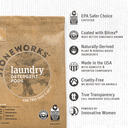Grab Grean Natural Stoneworks Laundry Detergent Pre-Measured Powder Pods, Oak Tree, 50 Loads
