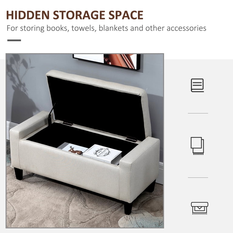 HOMCOM Linen Storage Ottoman Bench, Beige photo 3