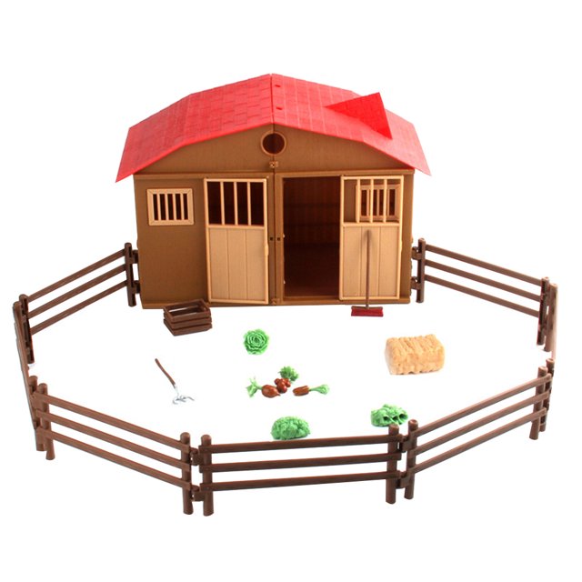 Modelo de escena de cabaña de granja, juego de granero plegable, puertas, cercas, casa, accesorios falsos, juguetes de aprendizaje para niños 25 Uds Vogacara FN0006-00B