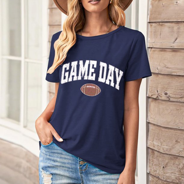 Karight Football Shirts for Women Game Day T Shirts Football Outfits Funny Graphic Tee Casual Short Sleeve Tee Shirts