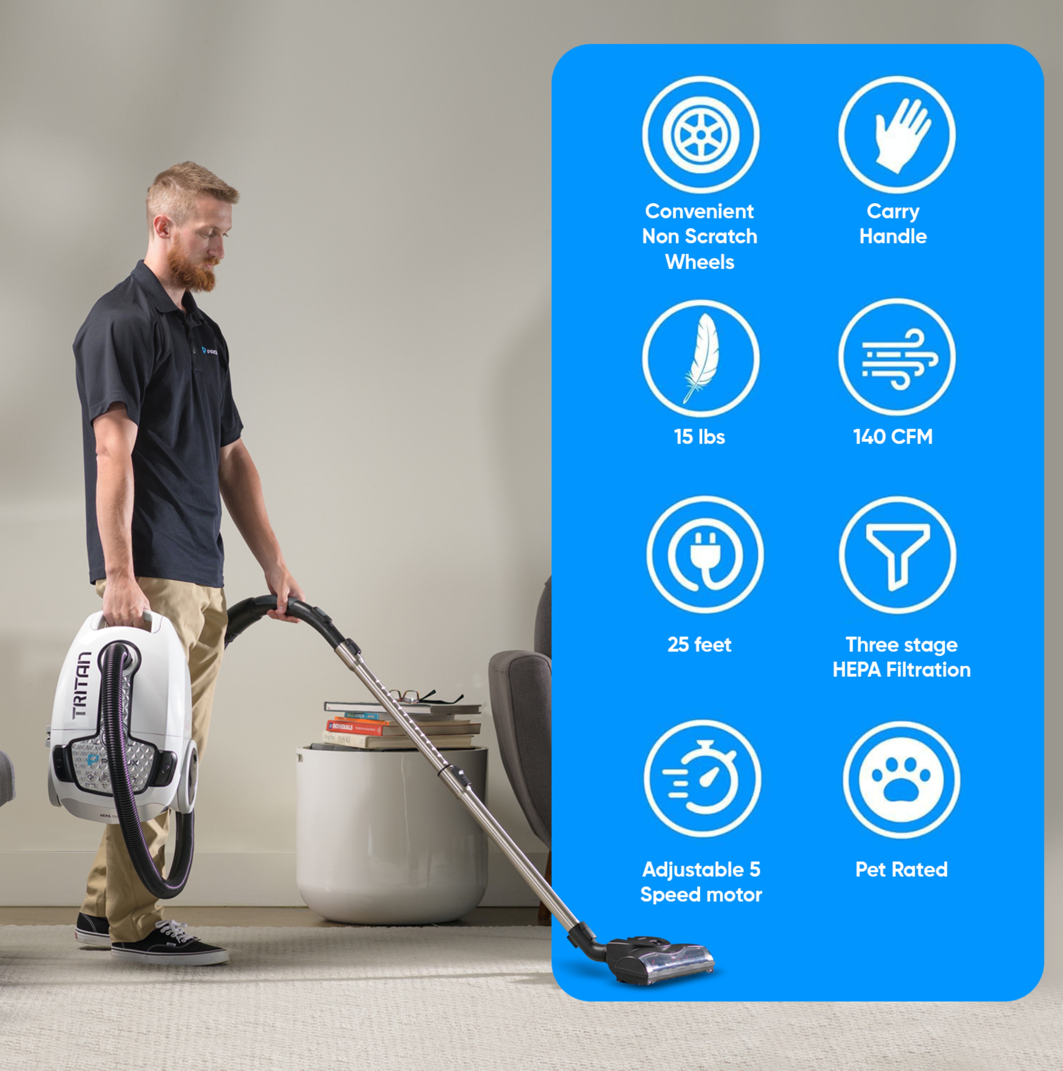 Prolux Tritan Canister Vacuum HEPA Sealed Hard Floor with Powerful 12 Amp Motor