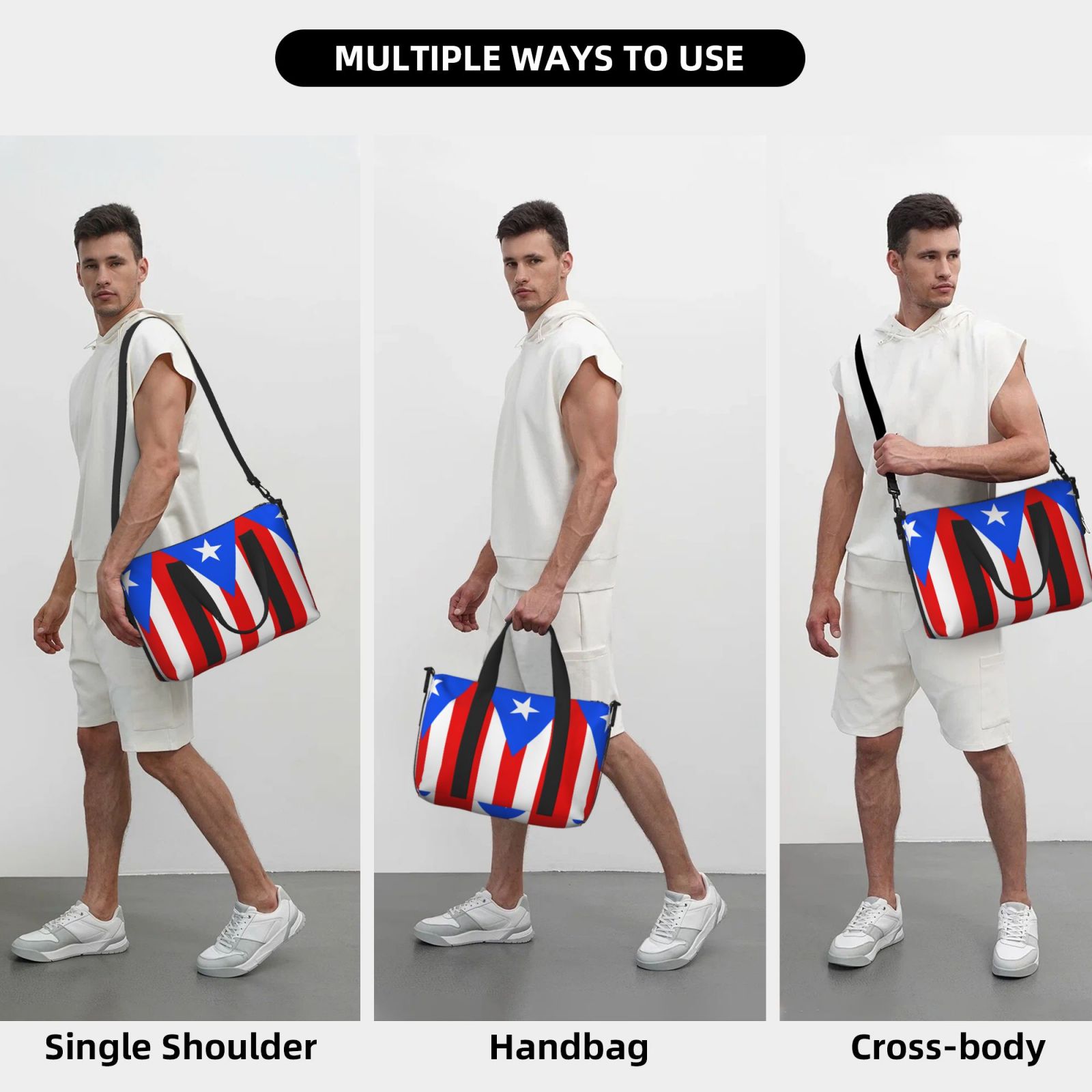 Women Men Pr Puerto Rico-Flag Gym Duffel Bag Travel Carry On Weekender Overnight Tote Personal Item Bag