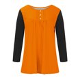 thumbnail image 3 of Flowy Tunic Tops Women Dressy Casual Henley Neck Long Sleeve Pleated Tee Shirts Fall Spring Winter Basic T-shirt (Medium, Orange 01), 3 of 4