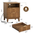 thumbnail image 5 of Night Stand with Charger Station, Fluted Nightstand with 2 Drawers and Storage Shelf, Mid Century Modern Bedside Table for Bedroom Living Room,Walnut, 5 of 11
