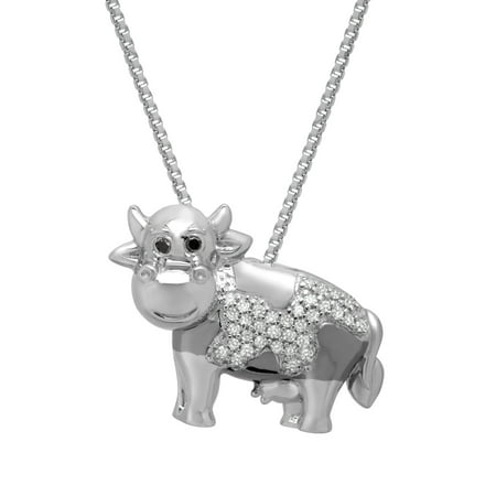 1/10 ct Diamond Cow Pendant Necklace in Sterling Silver