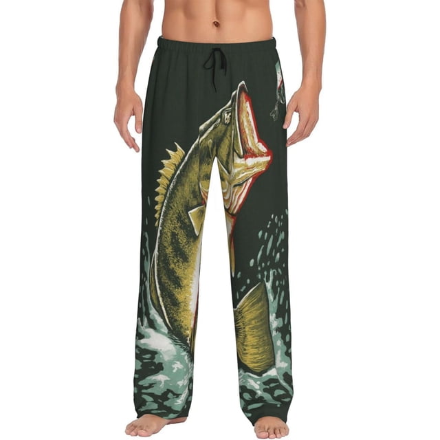 Balery Largemouth Bass jumps out of water Pantalones de pijama para hombre, pijama ultraligero, pantalón de descanso-Medium