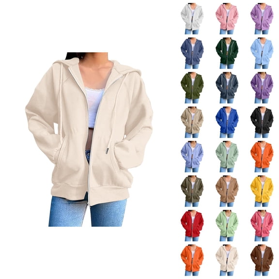 Womens Zip Up Hoodie 2026 Fall Winter Trendy Long Sleeve Plain Hoodie Sweatshirt Jacket Coat Outerwear with Pockets