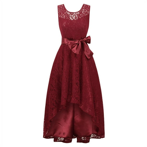 High low belted sleeveless lace dress discount