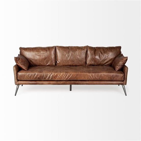 Pemberly Row Contemporary 82" Dark Brown Leather Three Seater Sofa