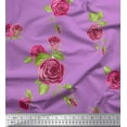 thumbnail image 1 of Soimoi Purple Japan Crepe Satin Fabric Leaves & Pink Rose Flower Fabric Prints by Yard 42 Inch Wide, 1 of 1