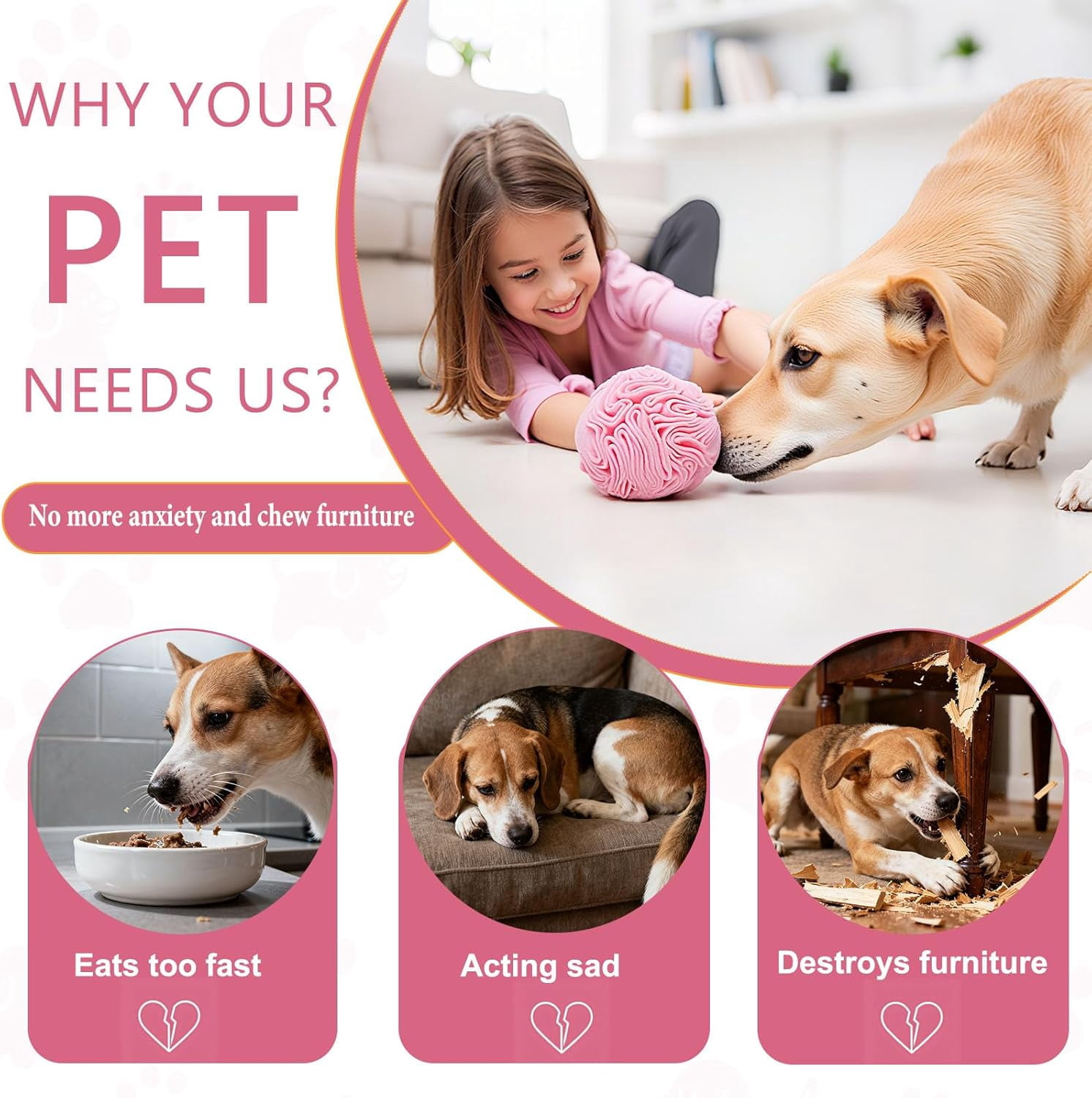 Snuffle Ball for Dogs, Slow Feeder Mental Enrichment Toy, Cute Interactive Puzzle Game for Anxiety Relief & Indoor Fun, Pet Search Game for Small Medium Dogs, Machine Washable Light Red,Small