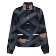 thumbnail image 5 of Jackets for Women Winter Coat Jackets Flannel Stand Collar Jacket(Abstract Navy Beige Design,Size:S-4XL), 5 of 7