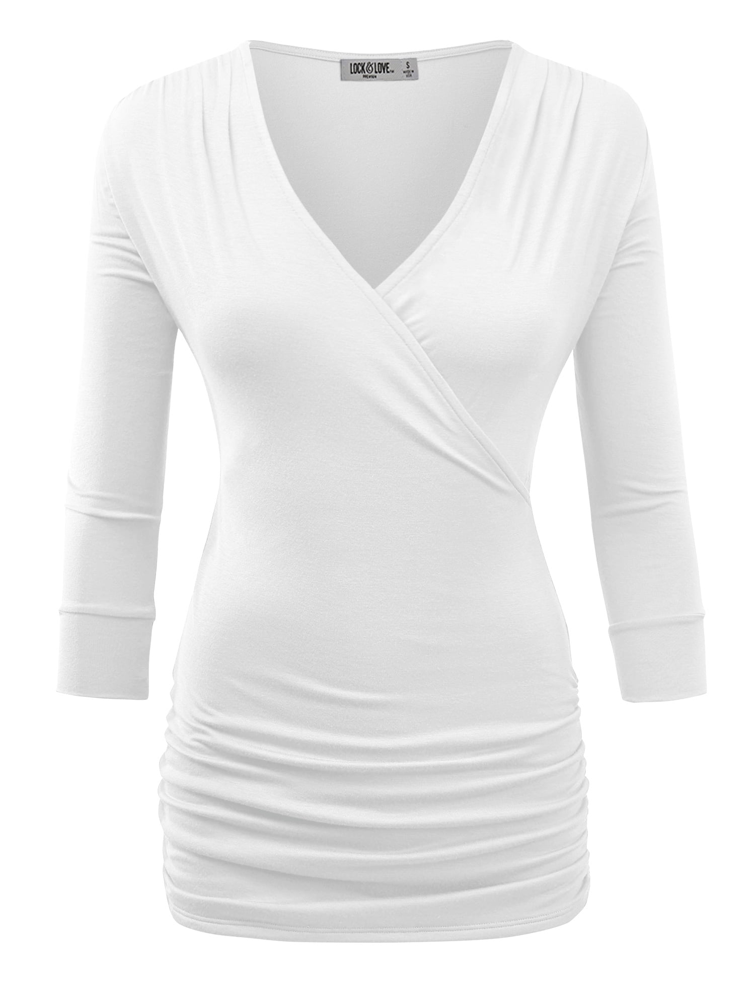 Made by Johnny Women's Deep VNeck 3/4 Sleeve Slim Fitted TShirt
