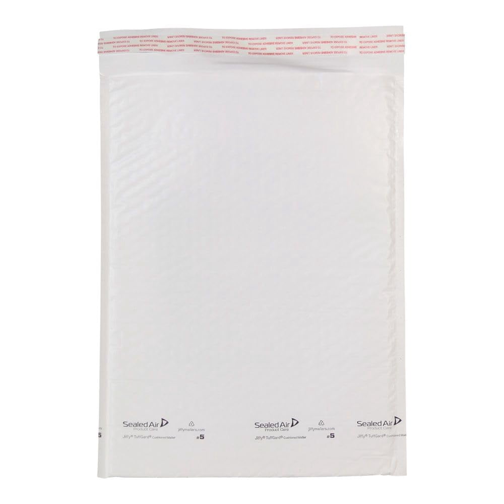Sealed Air Jiffy TuffGard Cushioned Shipping Mailing Envelope, Case of 100, Bubble Mailer Made with BubbleWrap, #5 - 10.5" x 16", White