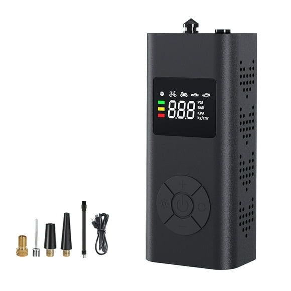 TFixol Portable 4-in-1 Wireless LED Air Pump with Emergency Hammer, Power Bank, and Auto-Off Function for Cars, Bikes, and Balls - Built-in 4000mAh Battery, Black