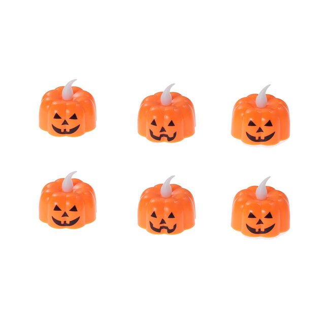 FRCOLOR LED tea light 6pcs Halloween Pumpkin Light Yellow Flickering Led Tea Light Flameless Candle Battery-Operated Electronic Candles Special for Halloween Party Home Decorations,1.89"X1.89"X1.57"