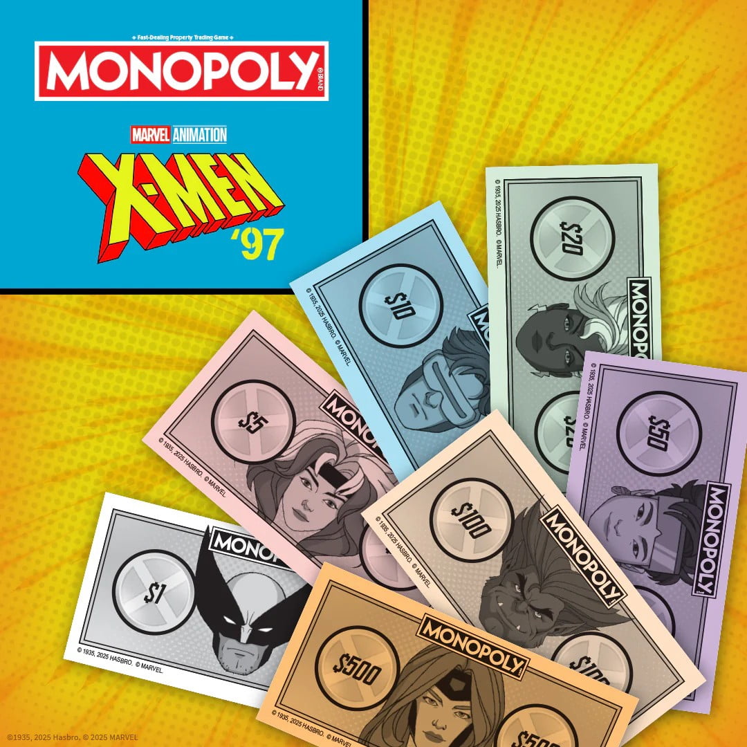 Monopoly: X-Men '97 Edition Board Game, Buy, Sell, Trade Iconic Mutants Like Wolverine, Magneto, Rogue & More, Featuring 6 Custom X-Men Themed Tokens, Officially Licensed Merchandise and Collectible