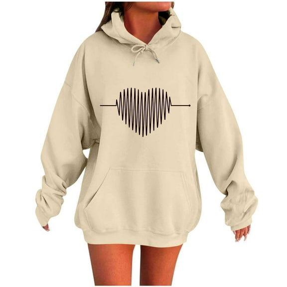 ShiShine Hoodies for Women Long Sleeve Love Printed Oversized Sweatshirts Drawstring Loose Fit Pullover Tops with Pocket
