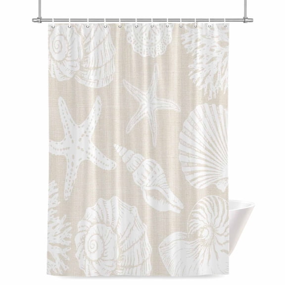 Summer Marine Life Shower Curtain, Graffiti Corals Shell Conch Sea Starfish Retro Waterproof Shower Curtain Set with 12 Hooks Lightweight Bath Curtains Fabric Bathroom Decor 72x84 Inches