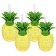 thumbnail image 1 of Juego de 4 vasos de plástico con forma de piña, con tapa y pajita. Ideal para fiestas., 1 of 7