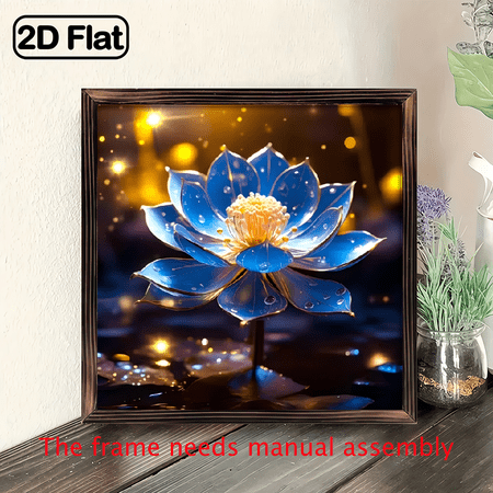 An 8-inch 2D flat "Blue Lotus" theme wooden frame painting, suitable for wall decoration signs and plaques in homes, offices, restaurants and other places. It can be a very perfect gift.