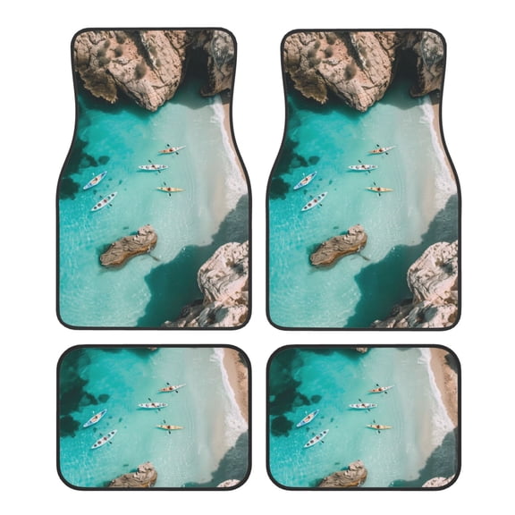 Vsdgher Turquoise Beach Kayaking Car Foot Mat Set of 4 Pieces Universal Floor Liner Car Accessories Fits Most Cars, Trucks, Vans, sedans, SUV