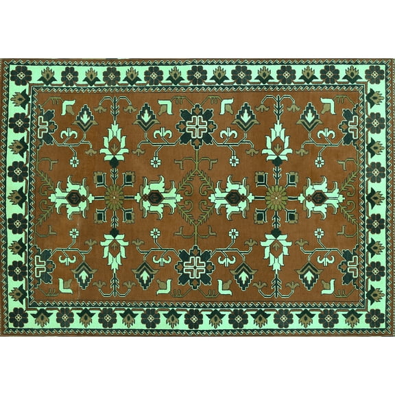 Ahgly Company Machine Washable Indoor Rectangle Persian Turquoise Blue Traditional Area Rugs, 5' x 7'