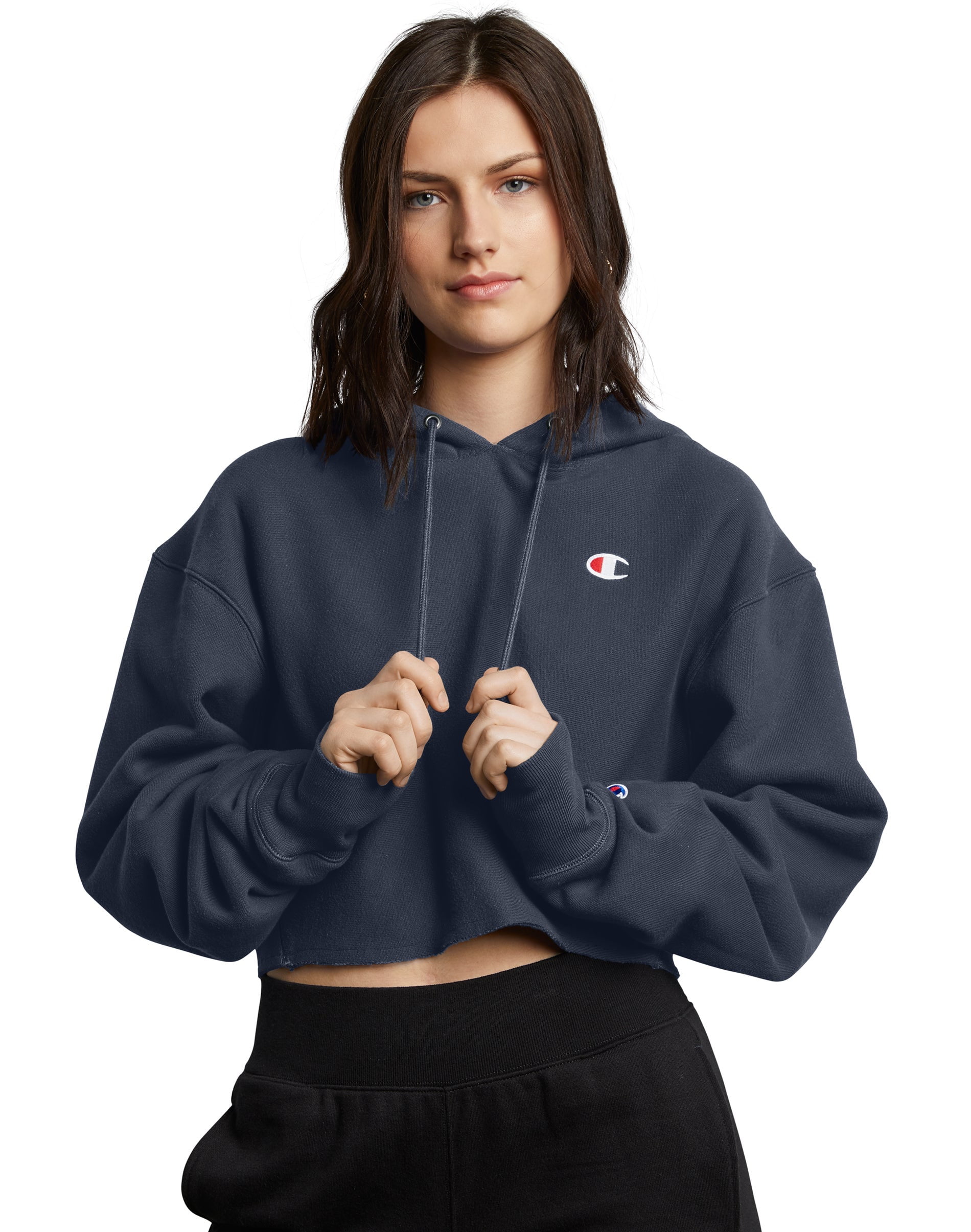 Til meditation med uret væsentligt Women's Champion Reverse Weave® Cropped Cut-Off Hoodie, C Logo Navy XL -  Walmart.com