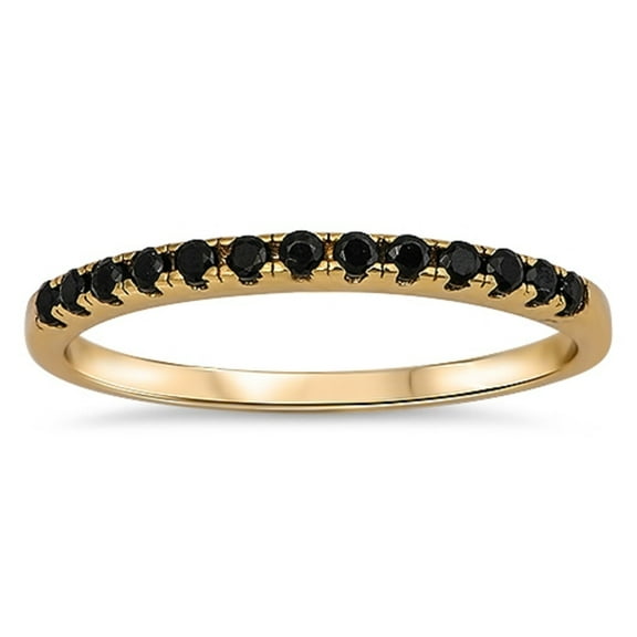 Yellow Gold-Tone Plated Stackable Black Cubic Zirconia Ring Sterling Silver 925