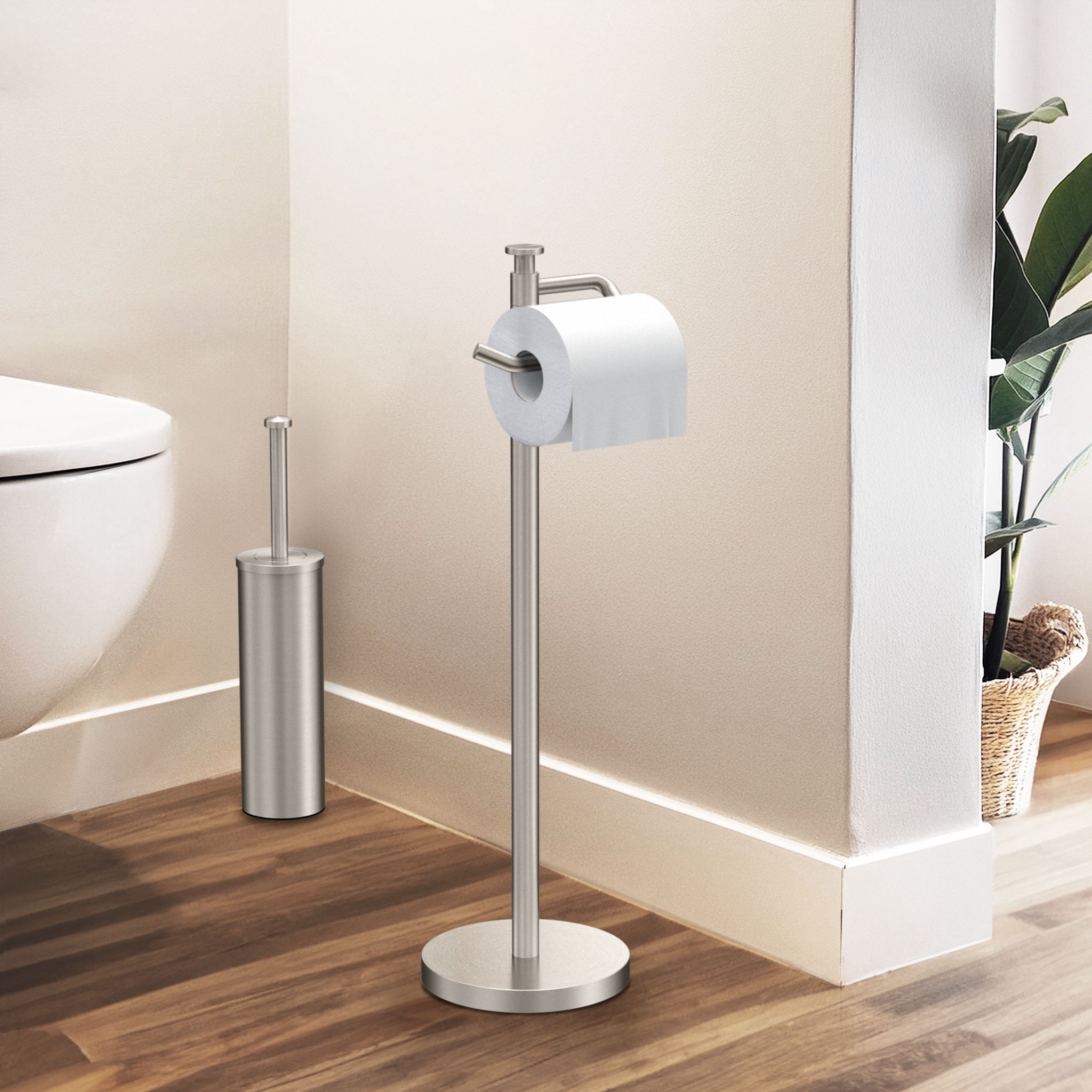 Gatco 1435SN Free Standing Toilet Paper Holder 23.68", Satin Nickel