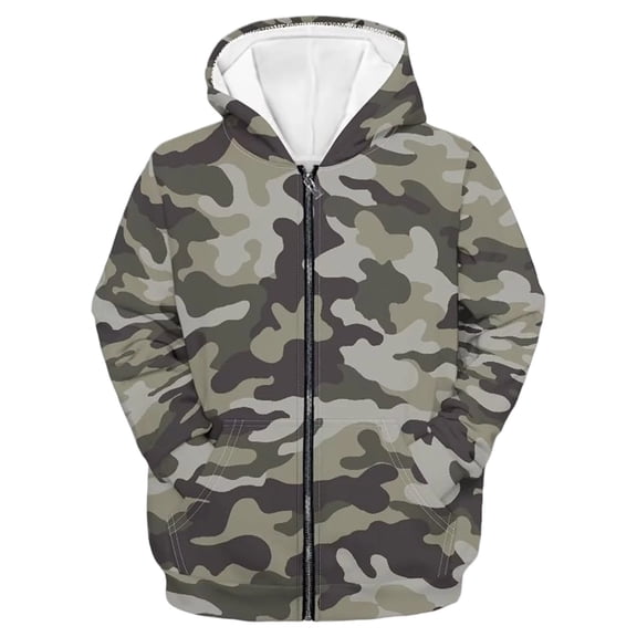 Hienoo Boys Hooded Camouflage Jacket Zip Up Long Sleeve Fleece Tops Kids Fashion Jacket