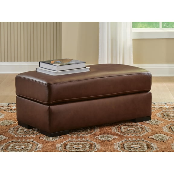 Signature Design by Ashley Creazzo Ottoman, Top Grain Leather Cushion, Canyon Brown
