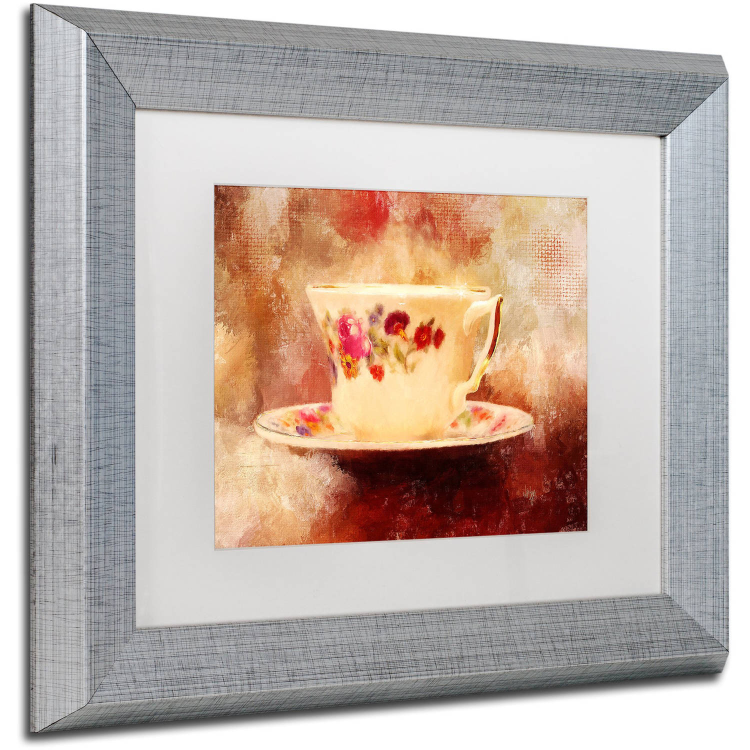 Trademark Fine Art "Time for Tea" Canvas Art by Lois Bryan White Matte, Silver Frame