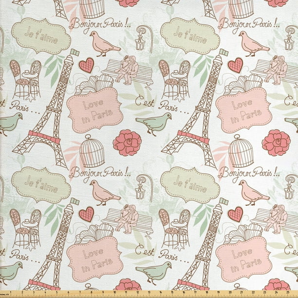 Paris Fabric by The Yard, French Pop Culture Lovers in Streets Bonjour