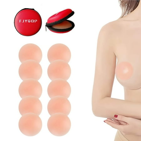 FJYQOP Silicone Adhesive Bra - 5 Pairs  Women s Reusable Adhesive Invisible Pasties Round