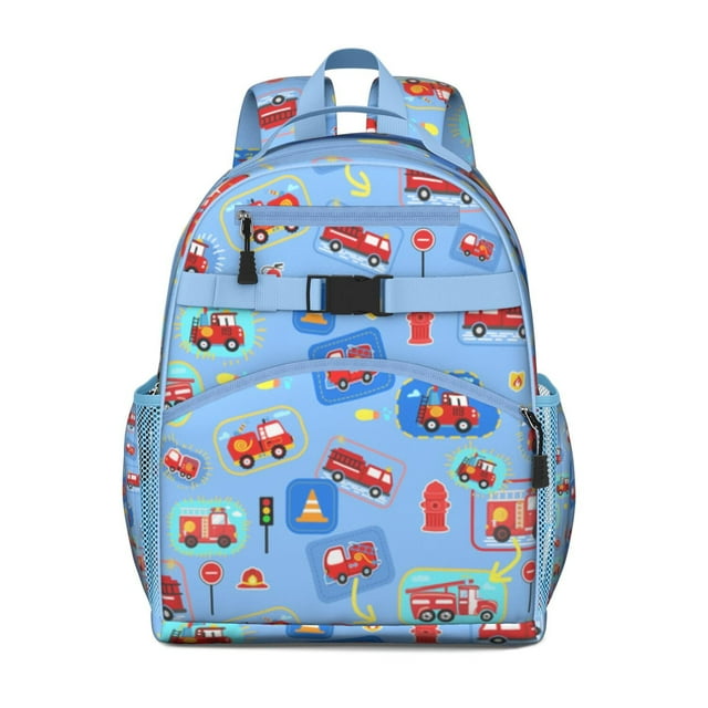 Cartoon Car Toddler Backpack Adjustable Padded Straps Chest Buckle Water-Resistant Durable School Backpack