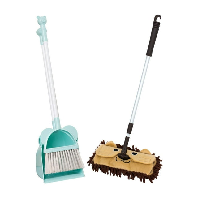 MERIGLARE Mini Broom and Dustpan Mop Set for Kids Children Housekeeping Cleaning Tools brown mop