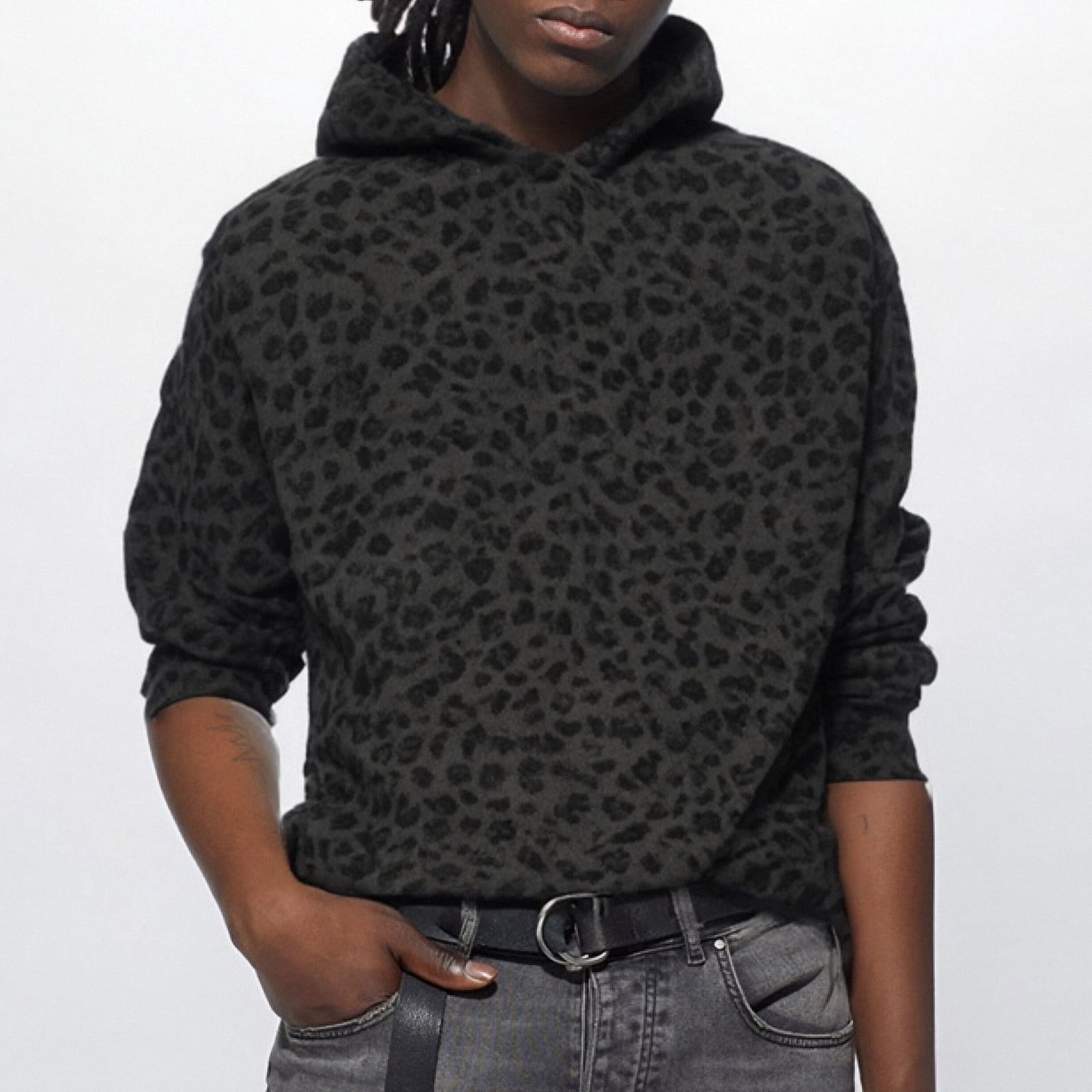 CONFREE Men's Hoodies Leopard Prints Hoodies For Men Long Sleeve Lightweight Casual Pullover Hooded Sweatshirts With Pockets