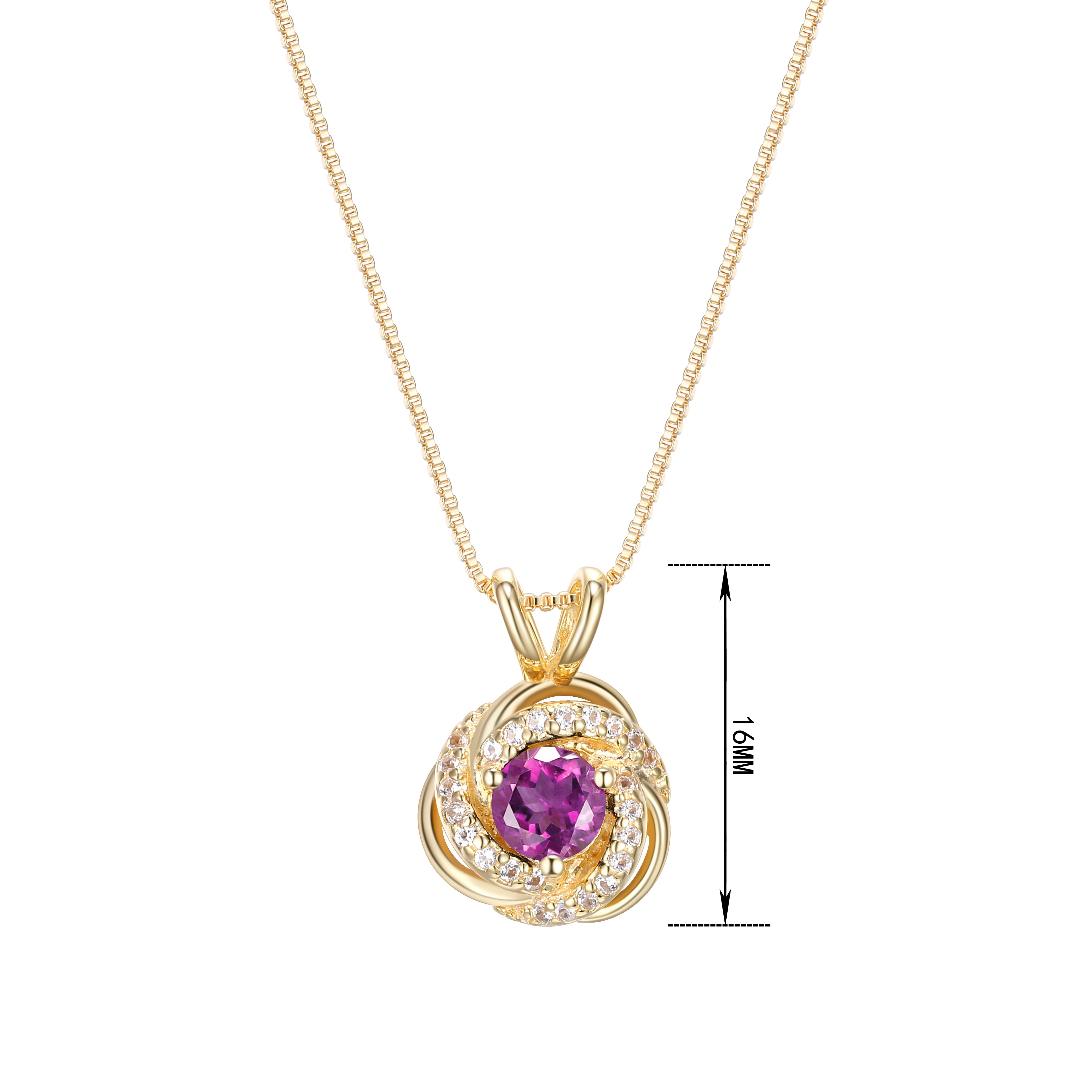 18K Yellow Gold Plated Sterling Silver Created Alexandrite June Birthstone Love Knot Pendant Necklace for Women Gift for Her
